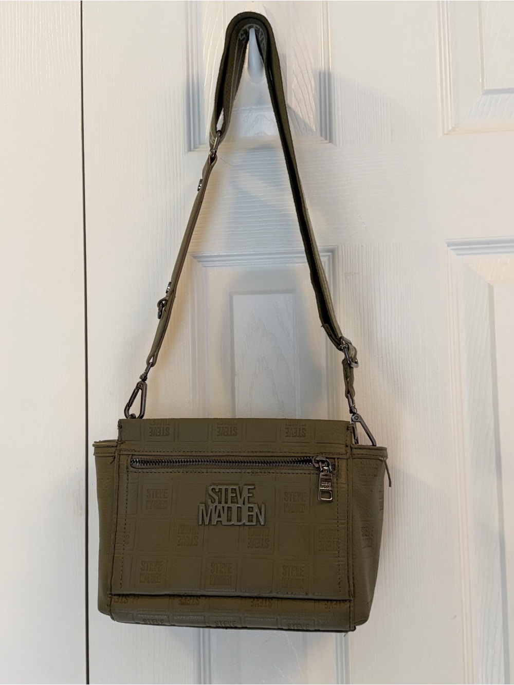 Steve Madden Olive Khaki Embossed Logo Crossbody Bag Mini Pouch